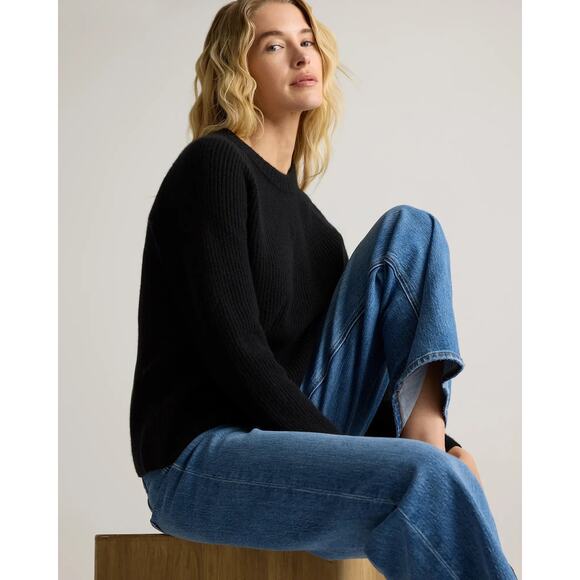 Quince Mongolian Cashmere Fisherman Crewneck Sweater Black Size M Pullover NWT - Picture 8 of 16